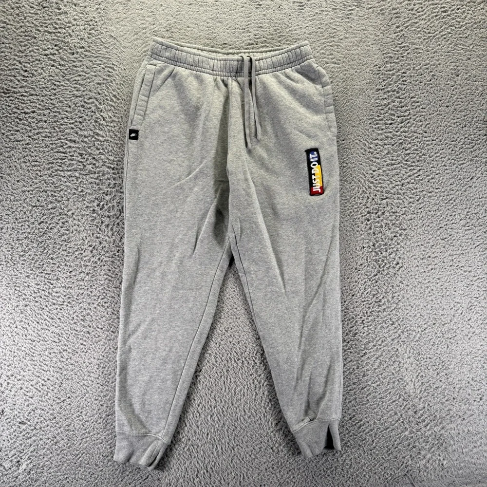 Nike Sweatpant Mens S Gray Cotton Fleece-Lined Tapered Jogger Running Training